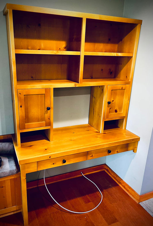 Knotty Pine Farmhouse Desk and Hutch