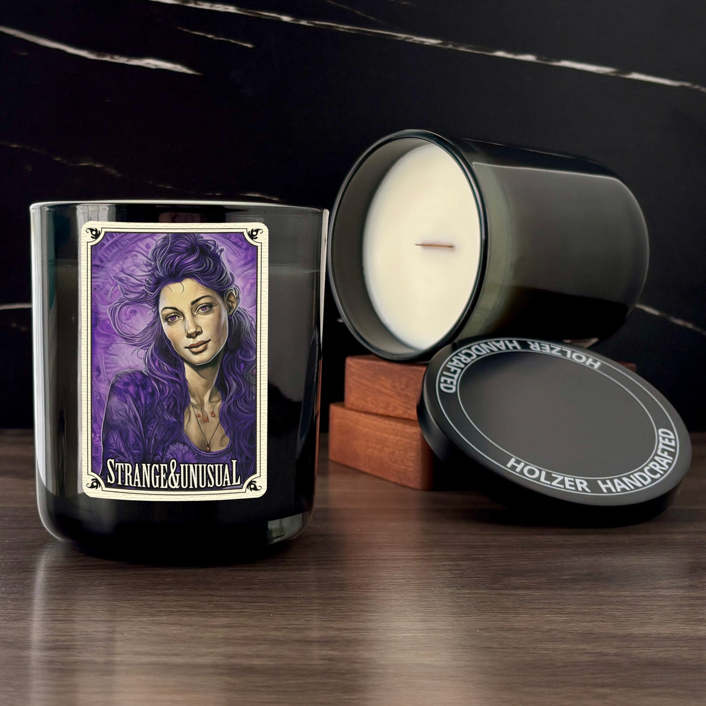 STRANGE & UNUSUAL - Black Rose + Plum + Vanilla Scented Wood Wick Candle - Cinematic Legends
