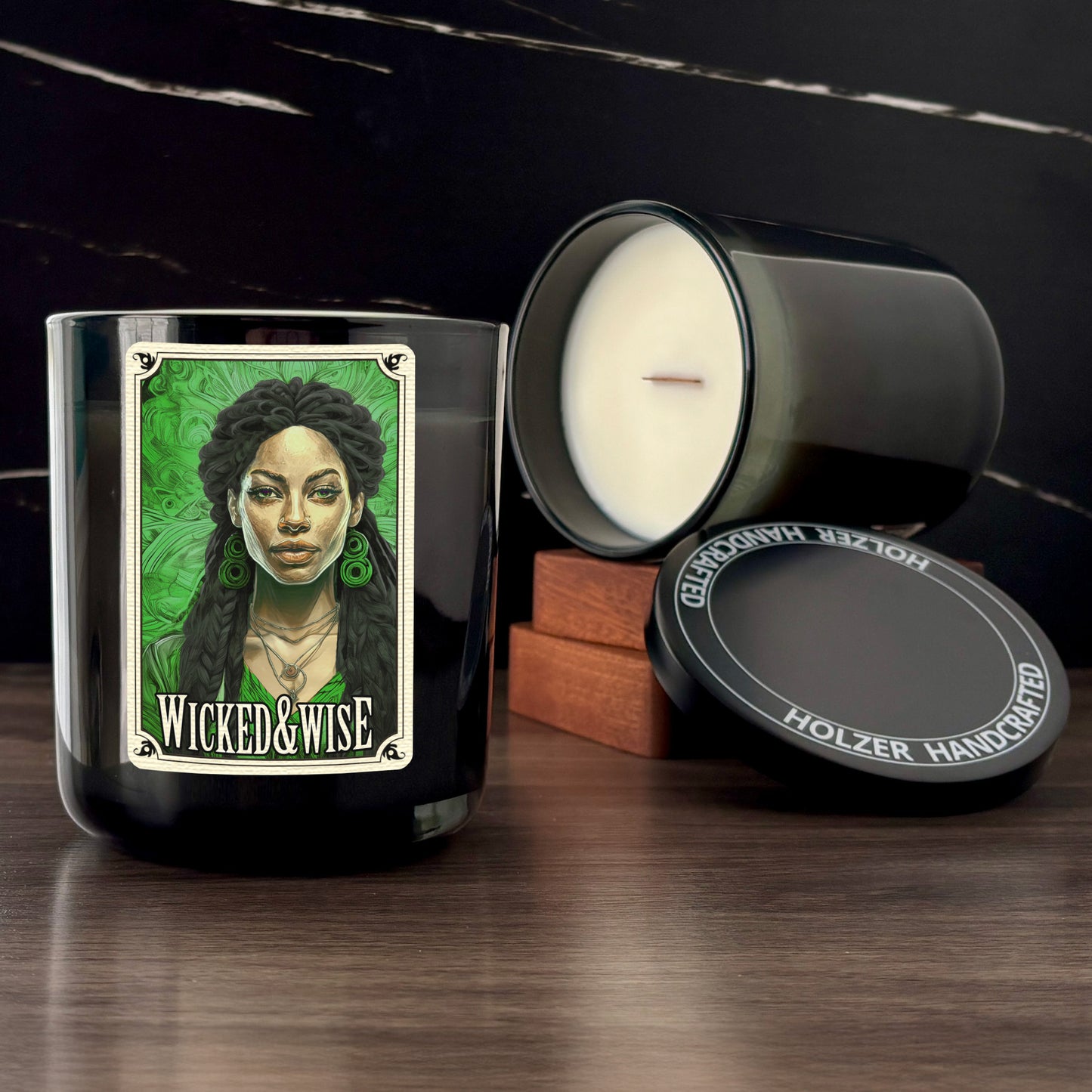 WICKED & WISE - Lemon + Lilac Leaves + Juniper Scented Wood Wick Candle - Cinematic Legends
