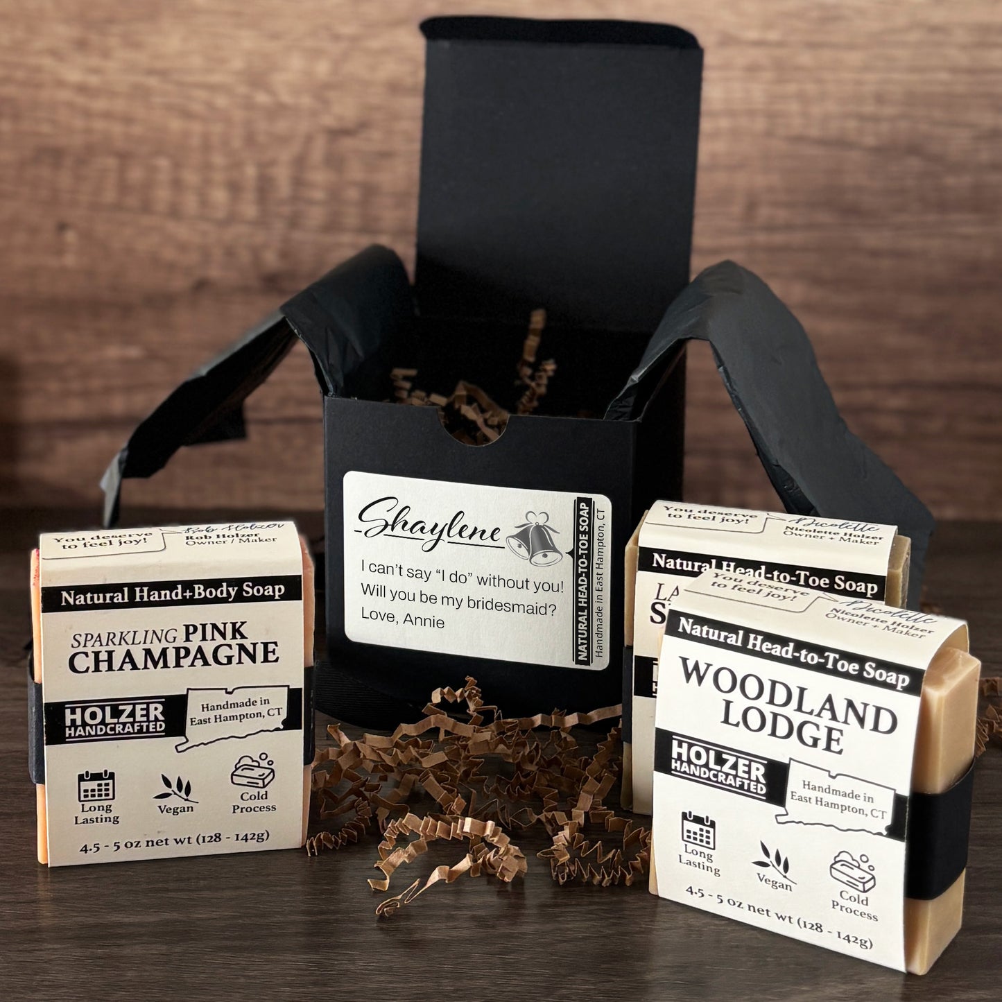 Personalized Bar Soap Gift Set - Custom Bridesmaid, Maid of Honor Proposal, Natural Head to Toe Soap