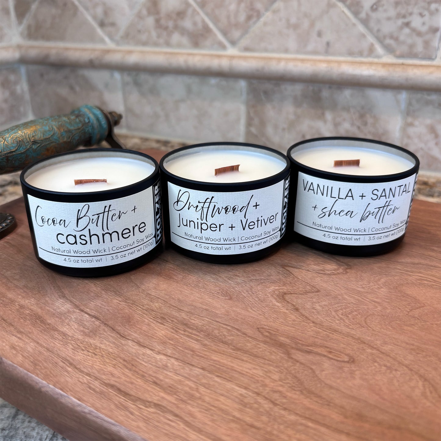 Set of 3 Mini Wood Wick Candles in our 3 Best Selling Scents, Cute Travel Size Tins