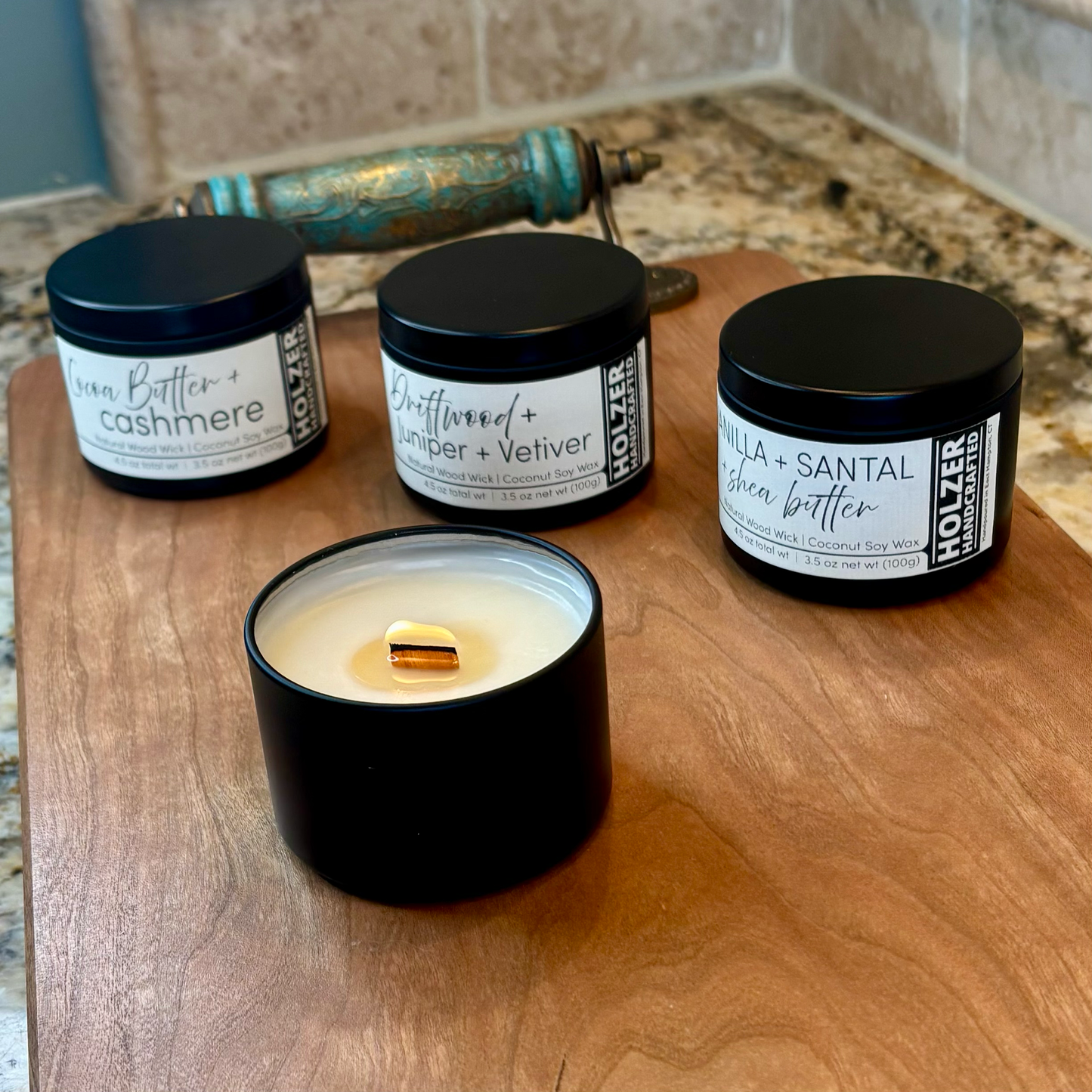Set of 3 Mini Wood Wick Candles in our 3 Best Selling Scents, Cute Travel Size Tins