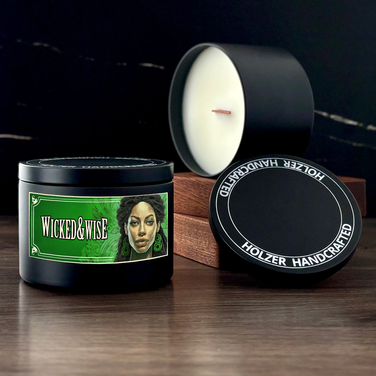 WICKED & WISE - Lemon + Lilac Leaves + Juniper Scented Wood Wick Candle - Cinematic Legends