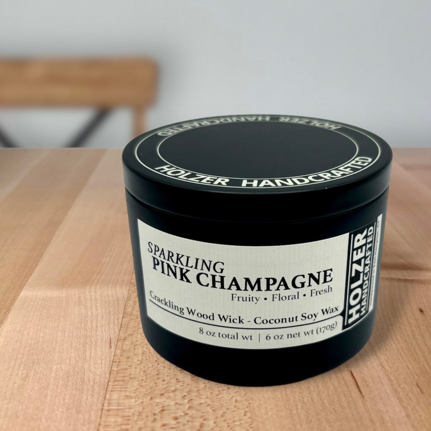 Sparkling Pink Champagne - Prosecco + Raspberries Scented Wood Wick Candle
