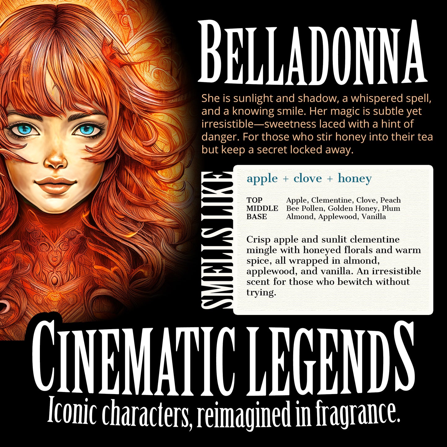 BELLADONNA - Apple + Clove + Honey Scented Wood Wick Candle - Cinematic Legends