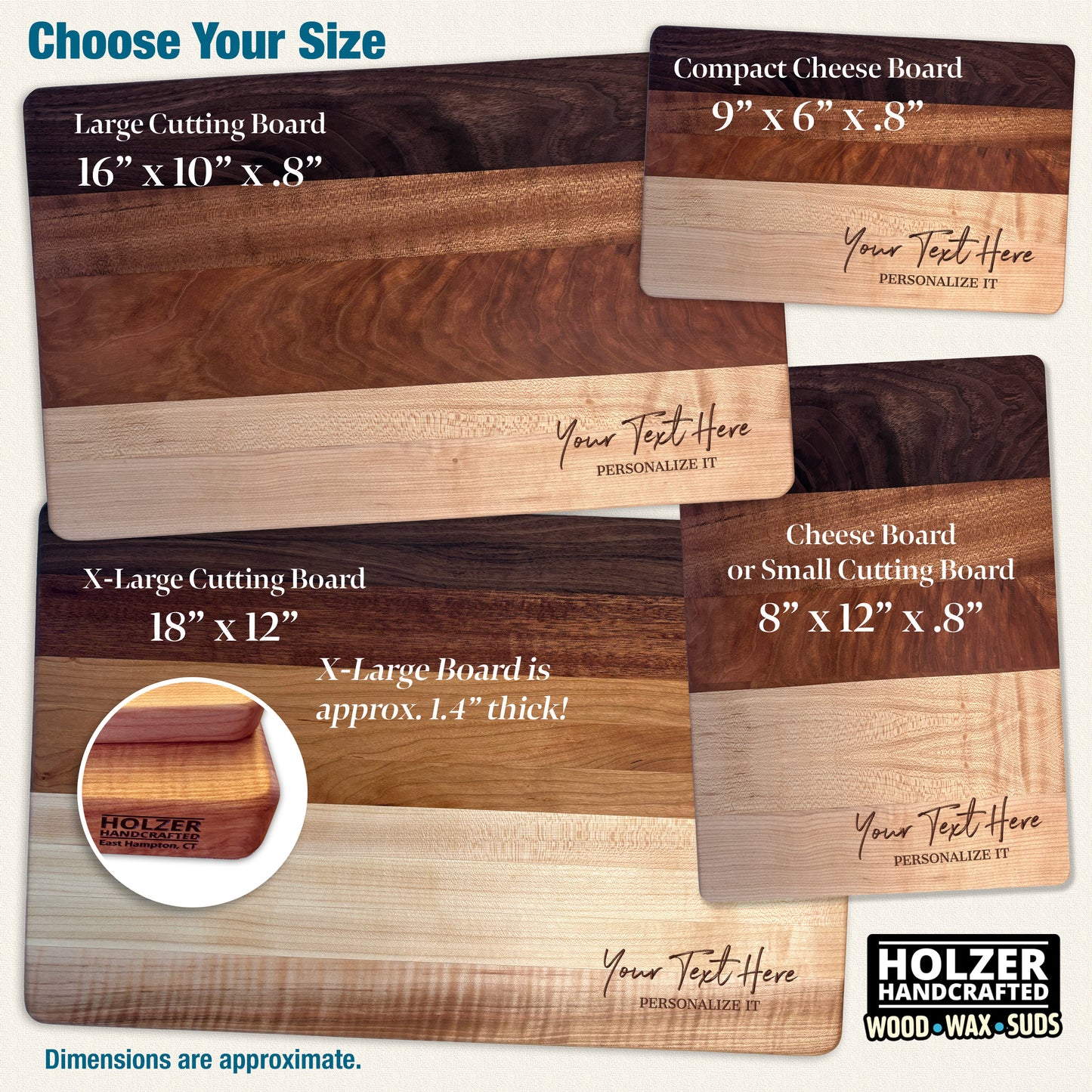Hardwood Heirloom Quality Cutting Boards, Available in 4 Sizes + Personalized