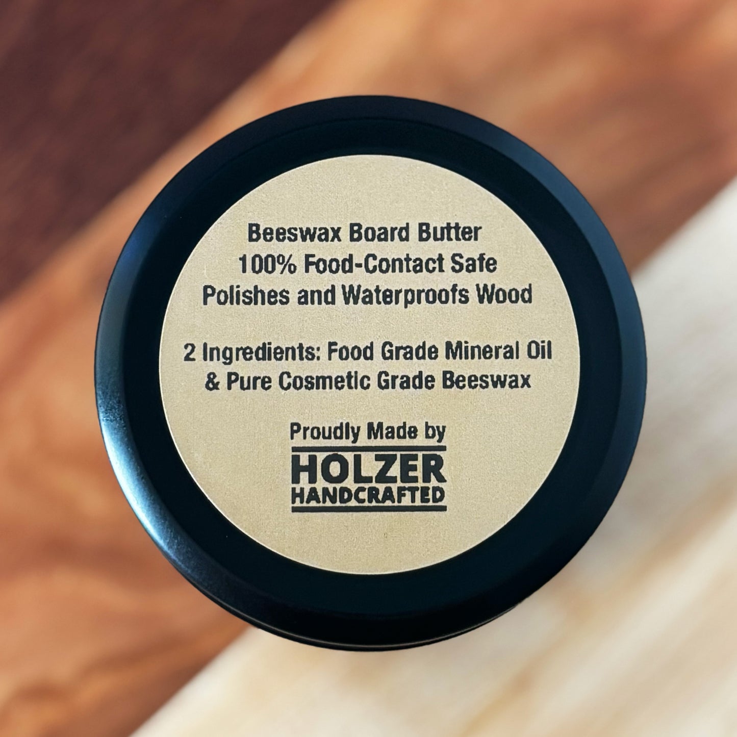 Handcrafted Beeswax Board Butter for Food-Contact Wood Surfaces - 3.5 oz net weight in reusable tin