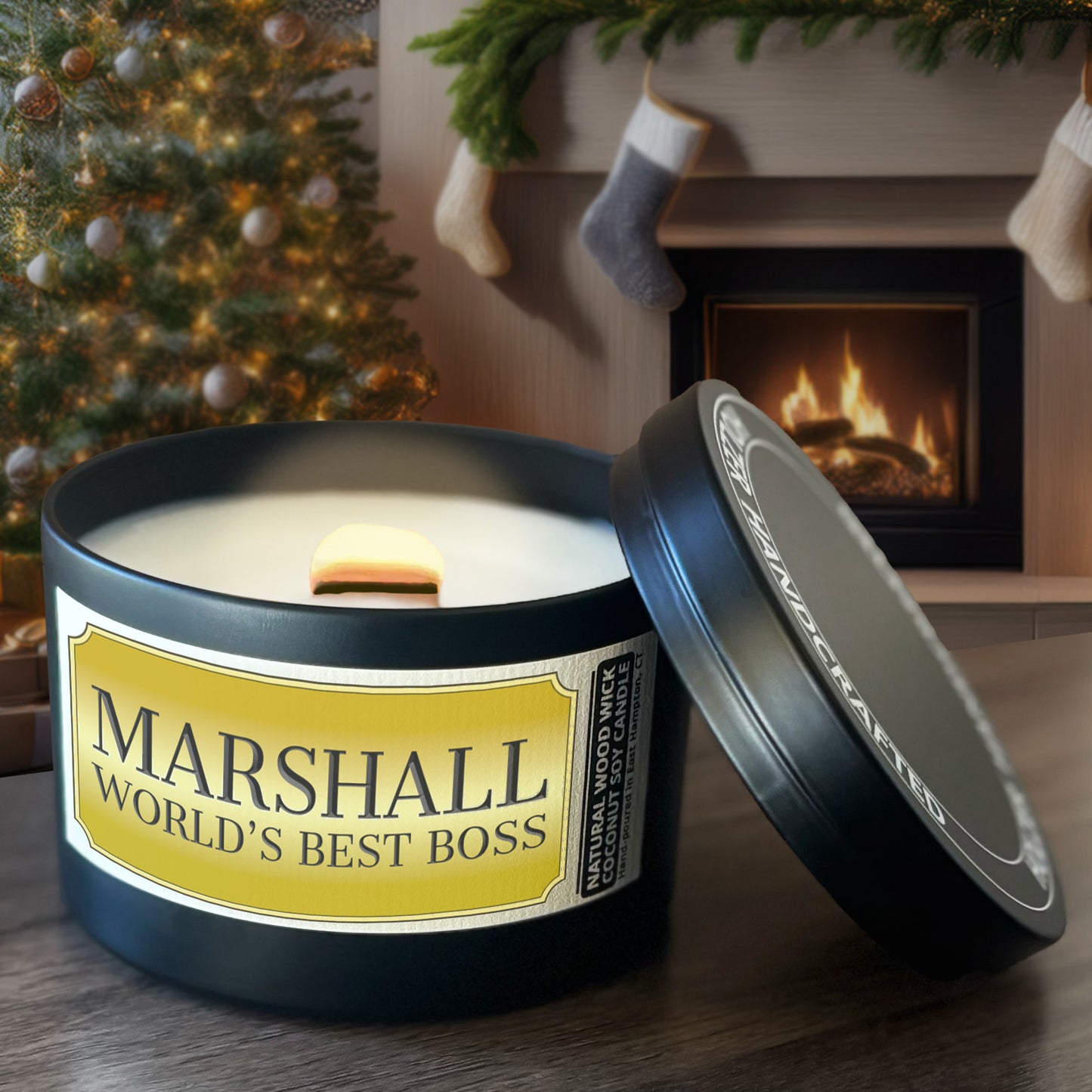 Personalized Wood Wick Candle - Custom Best Boss Ever Keepsake, Coconut Soy Wax, 8oz Tin