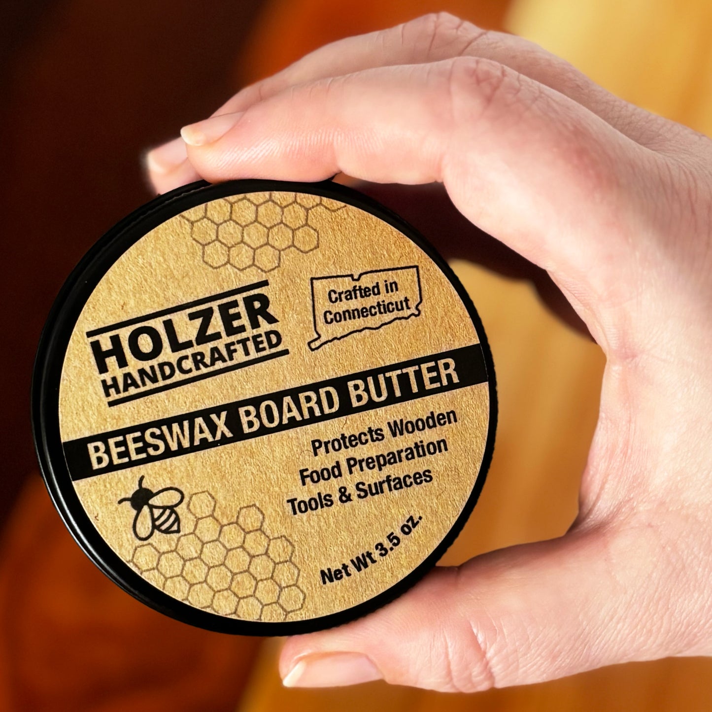 Handcrafted Beeswax Board Butter for Food-Contact Wood Surfaces - 3.5 oz net weight in reusable tin