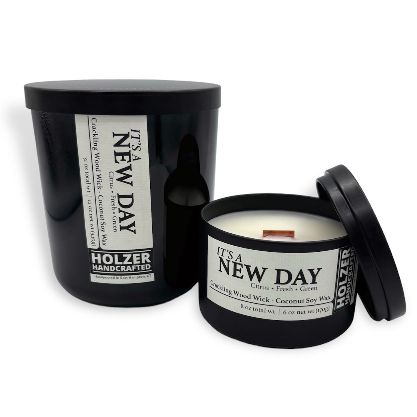 It's A New Day - Lemon + Lilac Leaves + Juniper Scented Wood Wick Candle