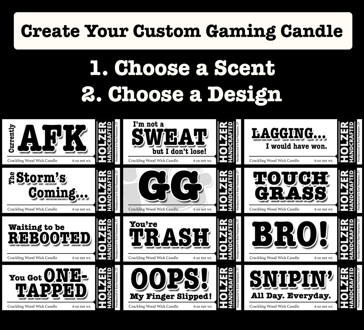 Gamer Themed Custom Wood Wick Scented Candle