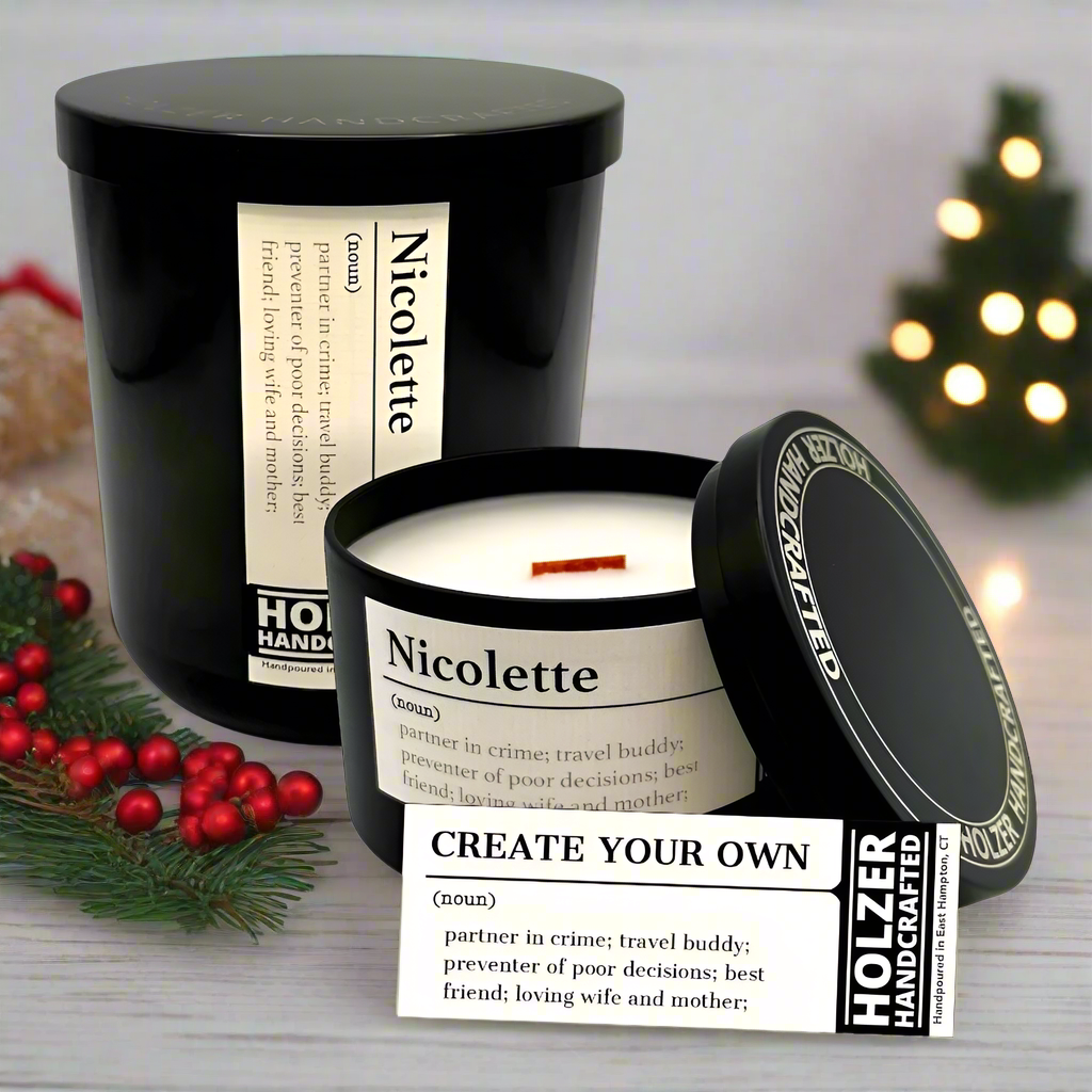 Personalized Wood Wick Scented Candle - Noun, Definition