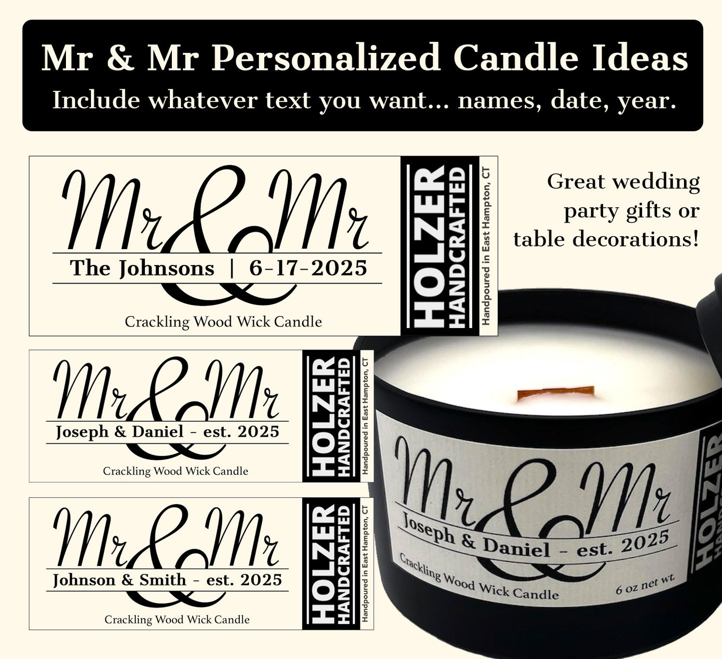 Personalized Mr & Mr Wood Wick Scented Candle