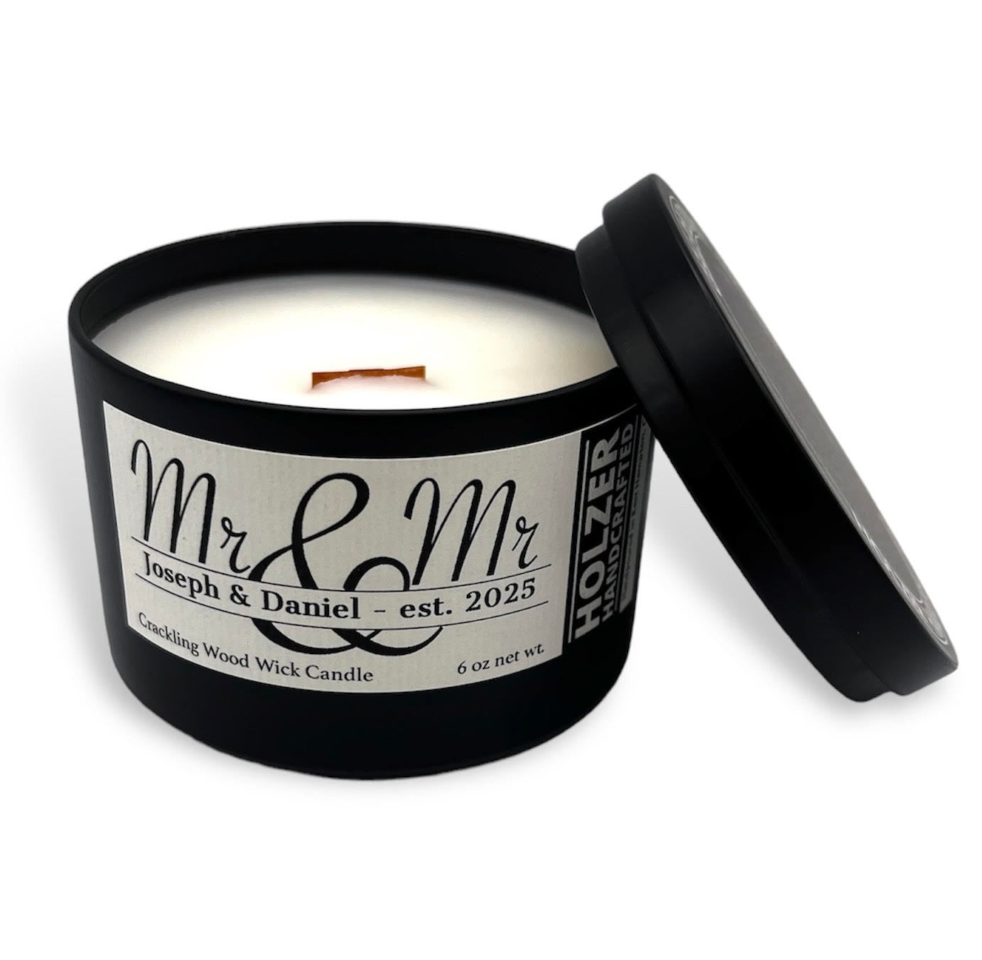 Personalized Mr & Mr Wood Wick Scented Candle