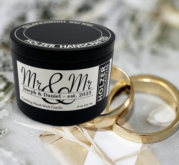 Personalized Mr & Mr Wood Wick Scented Candle