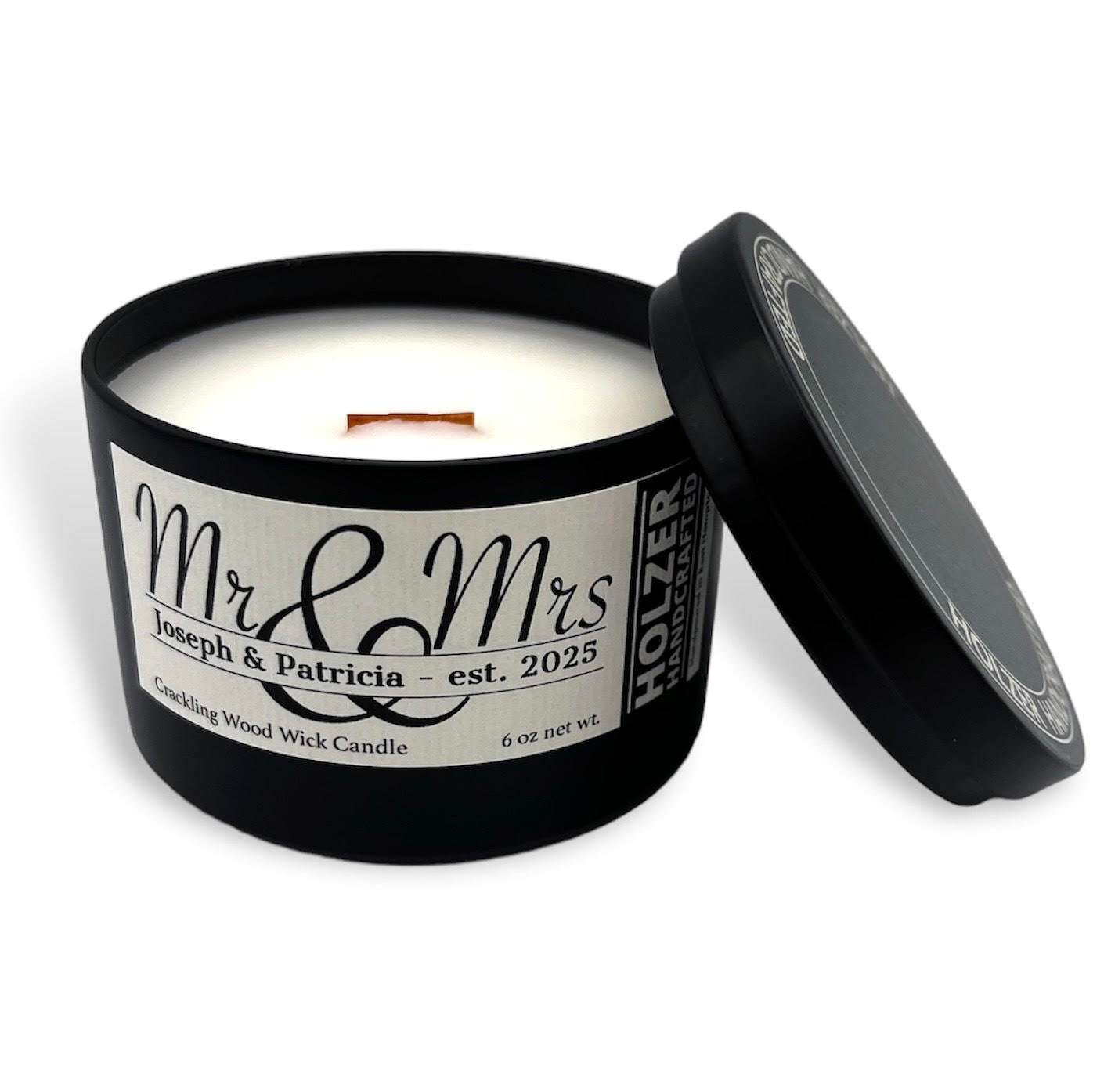 Personalized Mr & Mrs Wood Wick Scented Candle