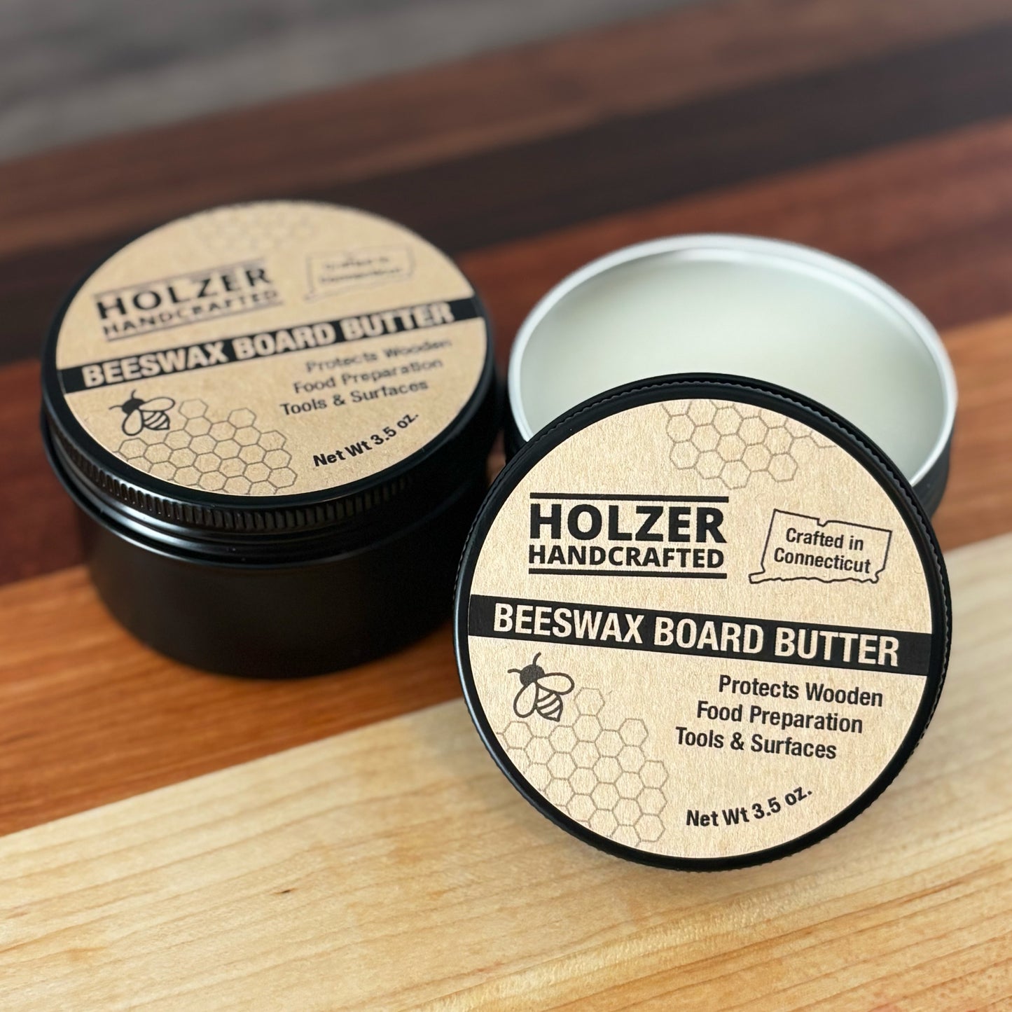 Handcrafted Beeswax Board Butter for Food-Contact Wood Surfaces - 3.5 oz net weight in reusable tin