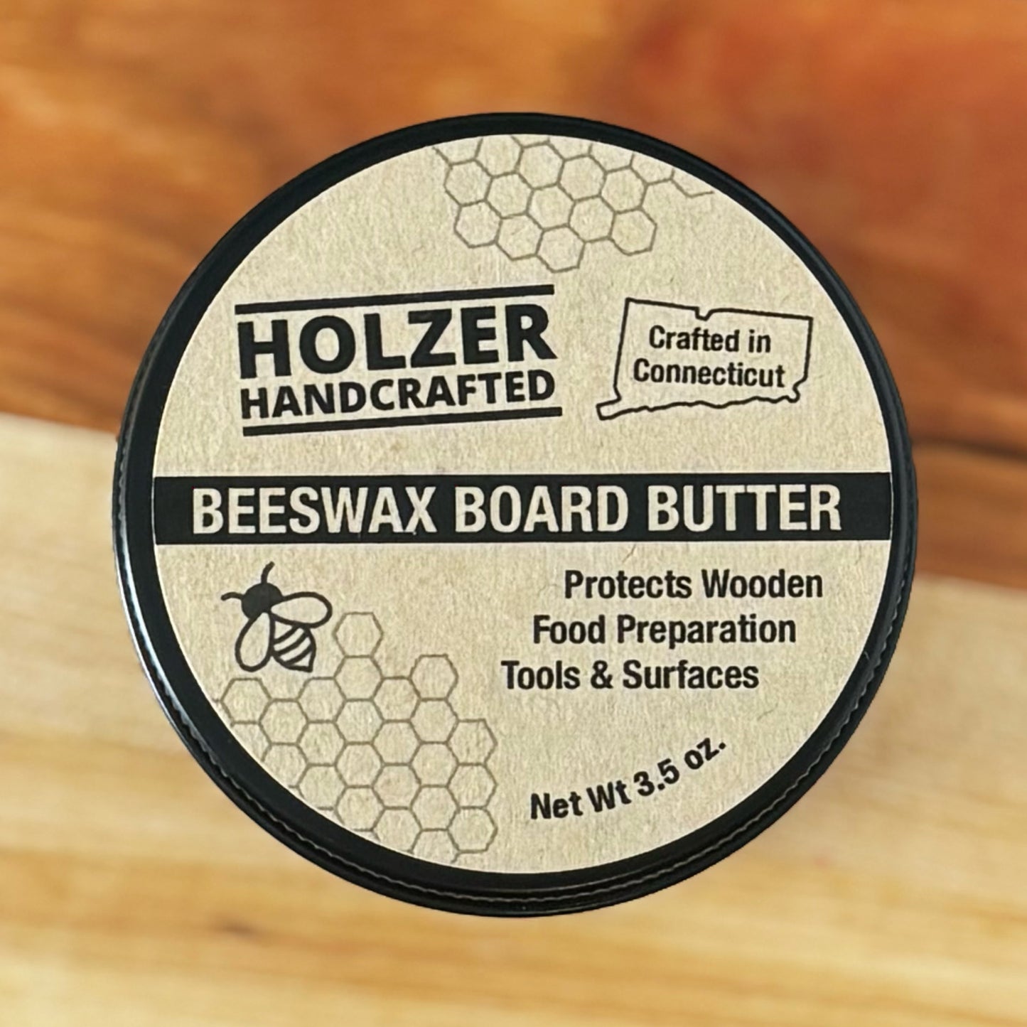 Handcrafted Beeswax Board Butter for Food-Contact Wood Surfaces - 3.5 oz net weight in reusable tin