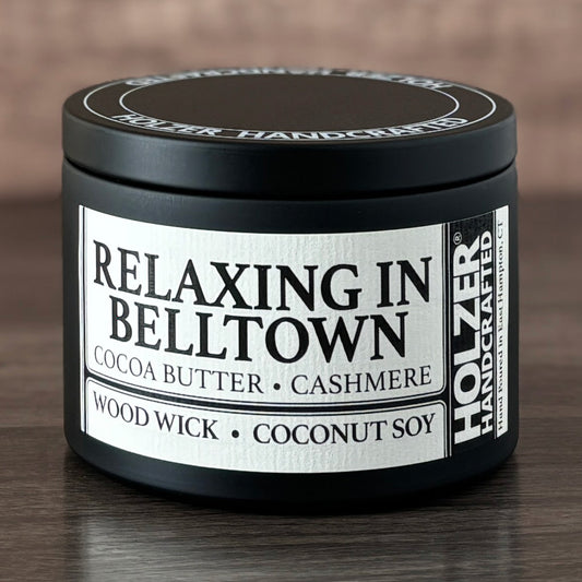 Relaxing in Belltown - Cocoa Butter + Cashmere Scented Wood Wick Candle, 8oz Tin