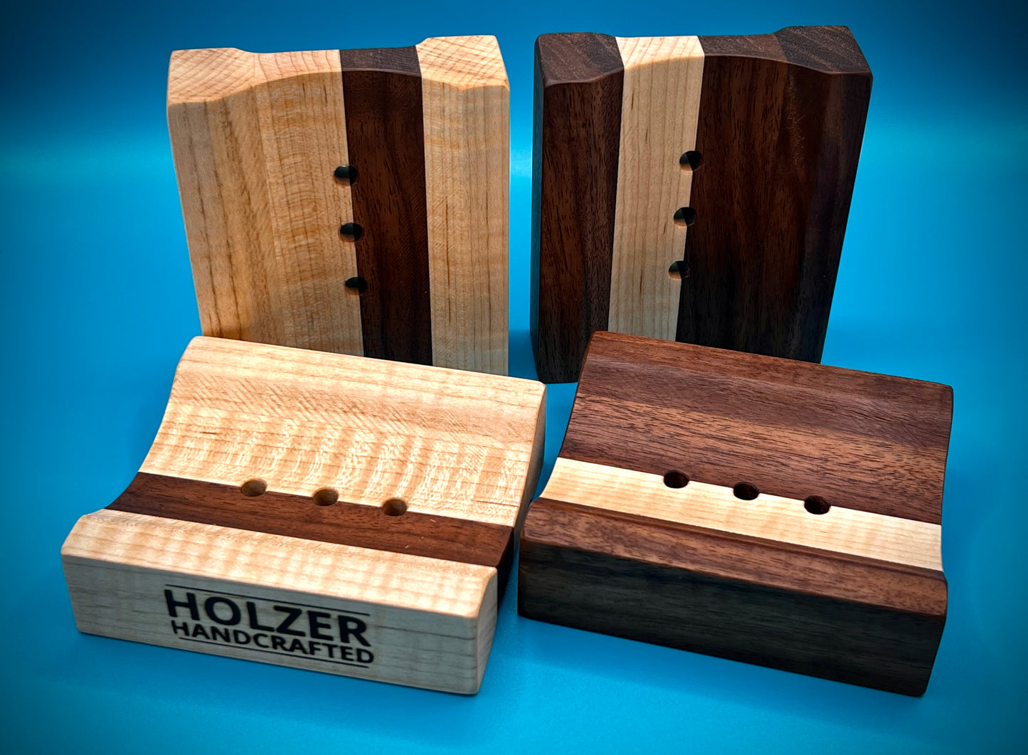 Handcrafted Premium Walnut and Curly Maple Wood Soap Dish