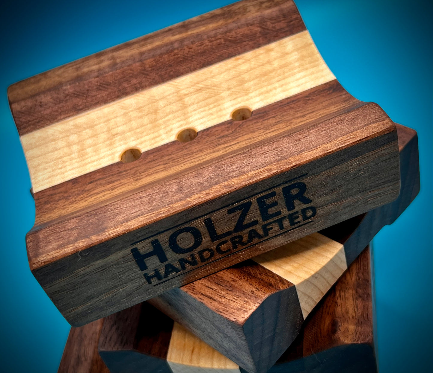 Handcrafted Premium Walnut and Curly Maple Wood Soap Dish