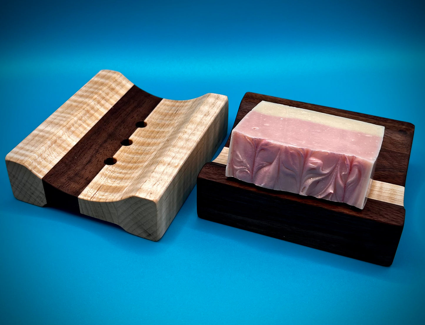Handcrafted Premium Walnut and Curly Maple Wood Soap Dish