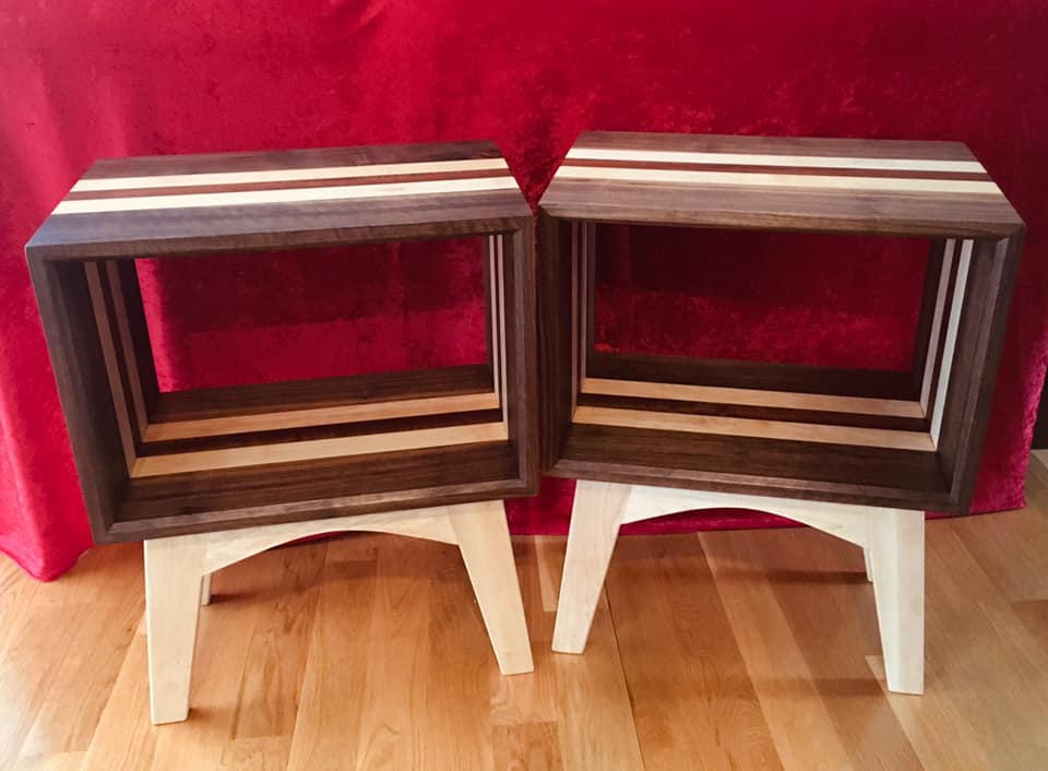 Handcrafted Modern Accent Tables - Walnut, Maple, Sapele - Set of 2