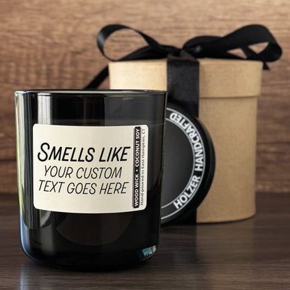 Personalized Wood Wick Candle - Custom Smells Like Keepsake - 12oz Glass Vessel with Lid