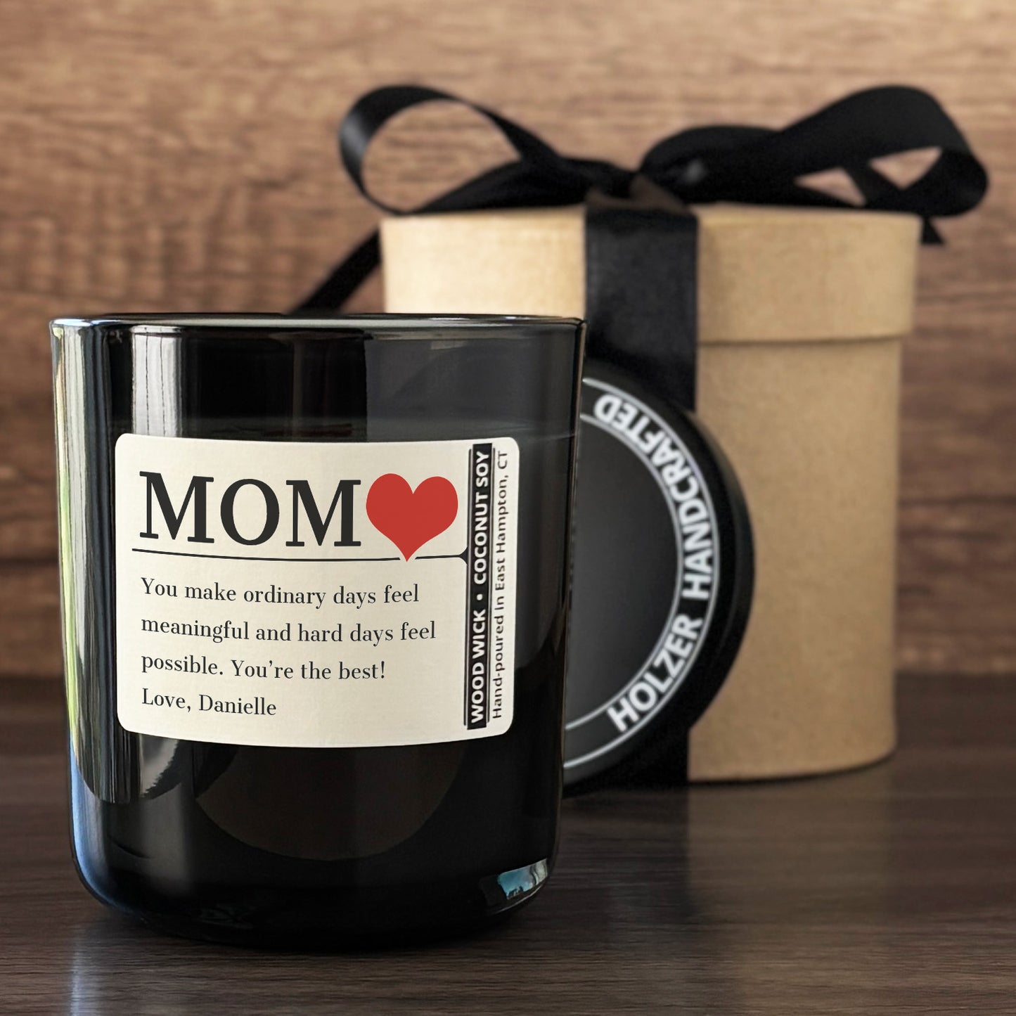 Personalized Wood Wick Candle - Custom Mom, Grandma Keepsake - 12oz Glass Vessel with Lid