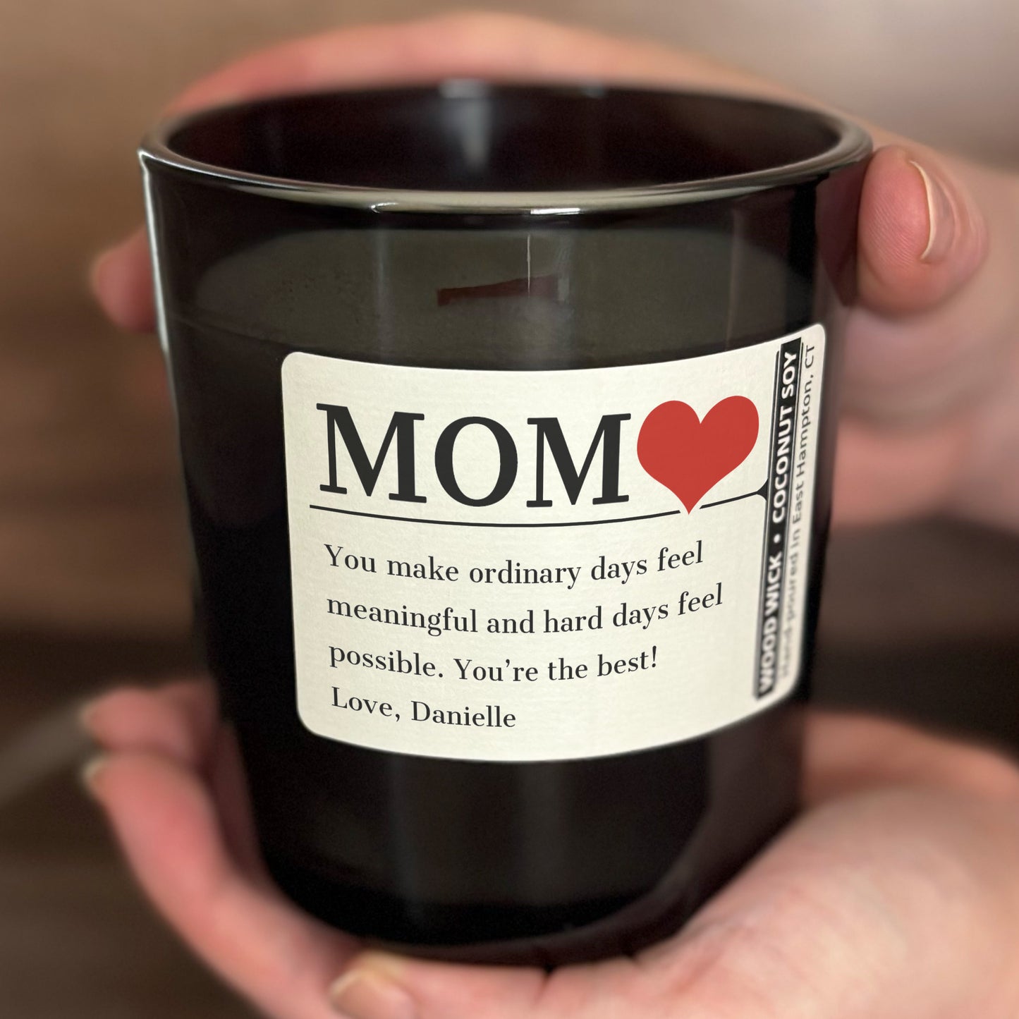 Personalized Wood Wick Candle - Custom Mom, Grandma Keepsake - 12oz Glass Vessel with Lid