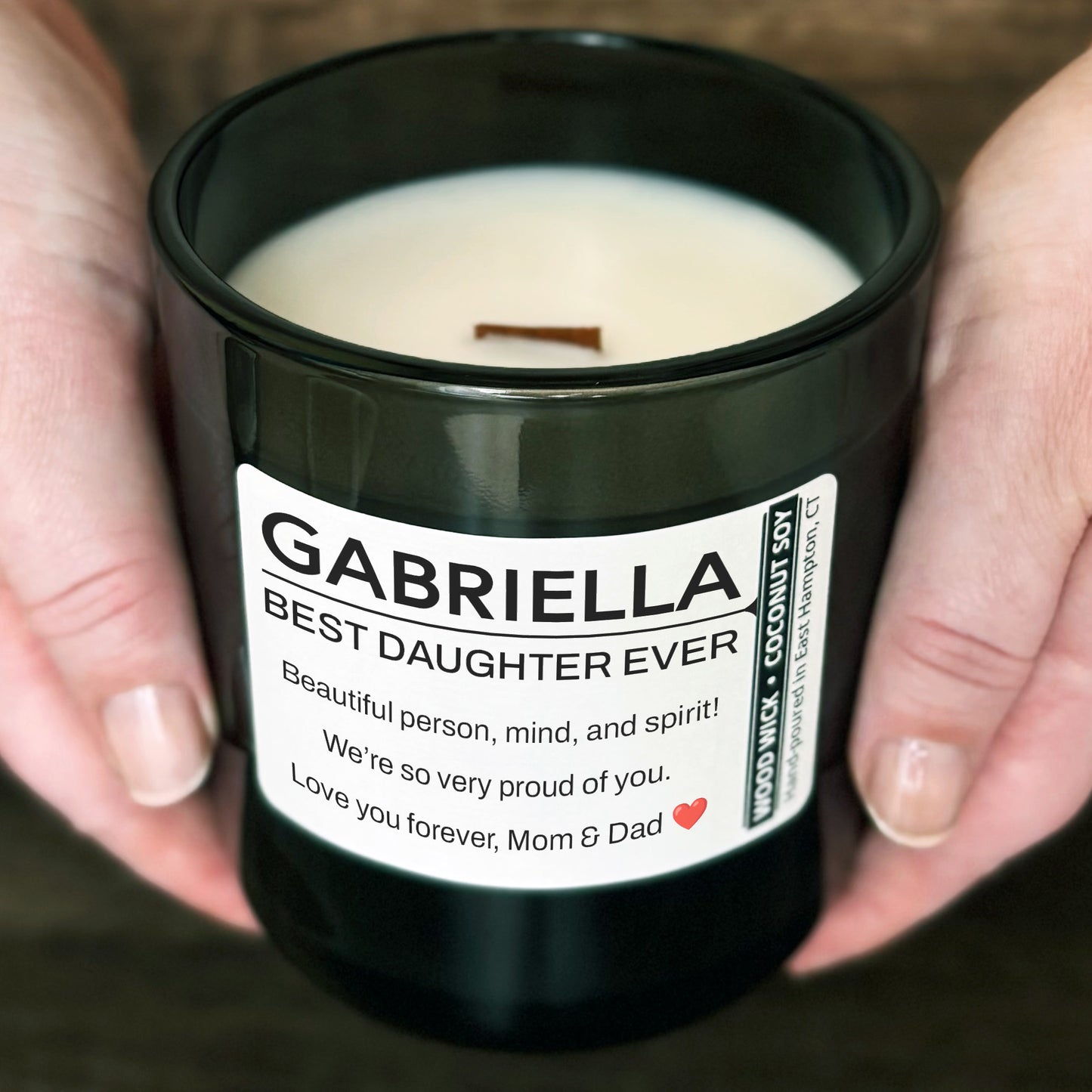 Personalized Wood Wick Candle - Custom Best Daughter Keepsake - 12oz Glass Vessel with Lid