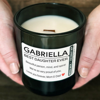 Personalized Wood Wick Candle - Custom Best Daughter Keepsake - 12oz Glass Vessel with Lid