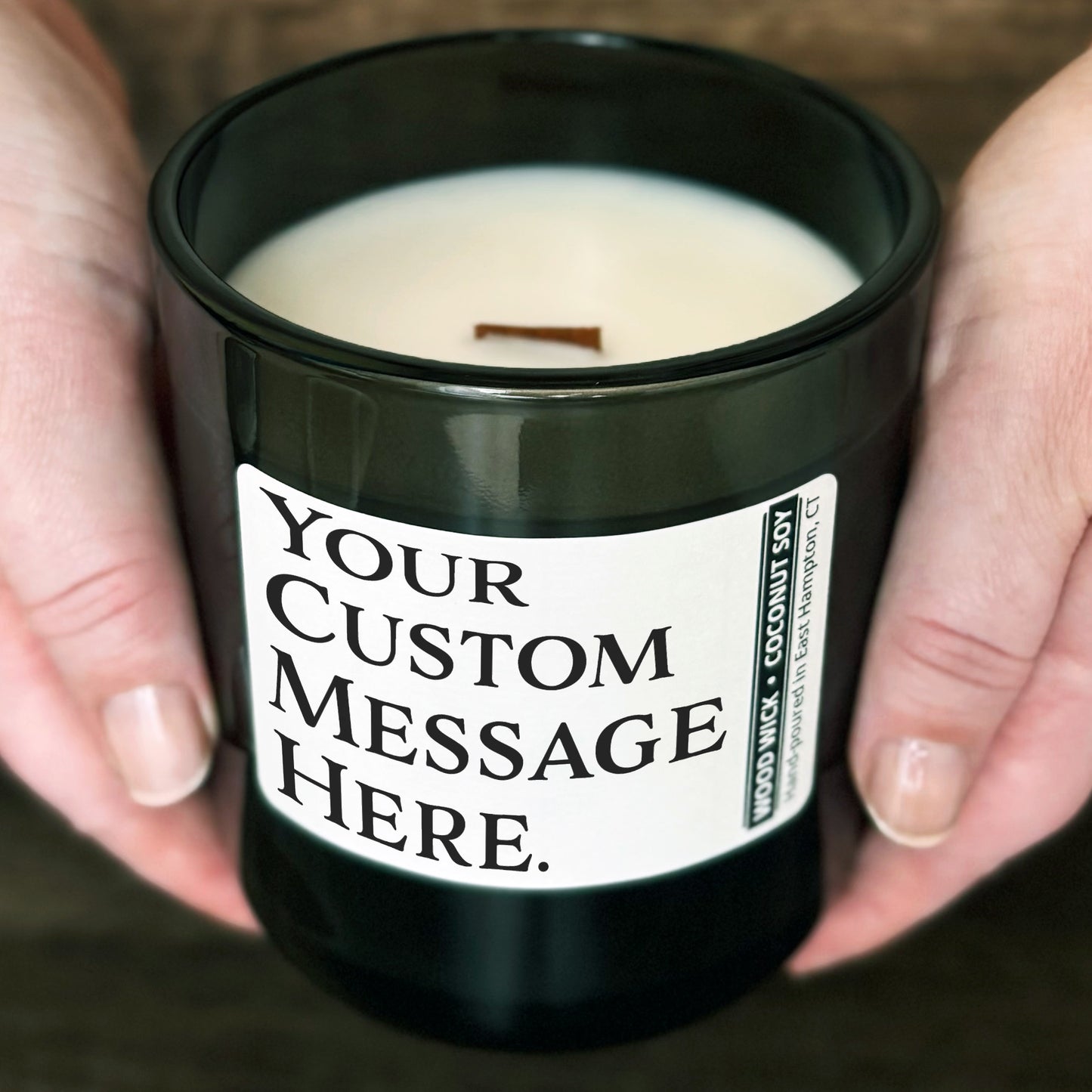 Personalized Wood Wick Candle - Your Custom Text Keepsake - 12oz Glass Vessel with Lid