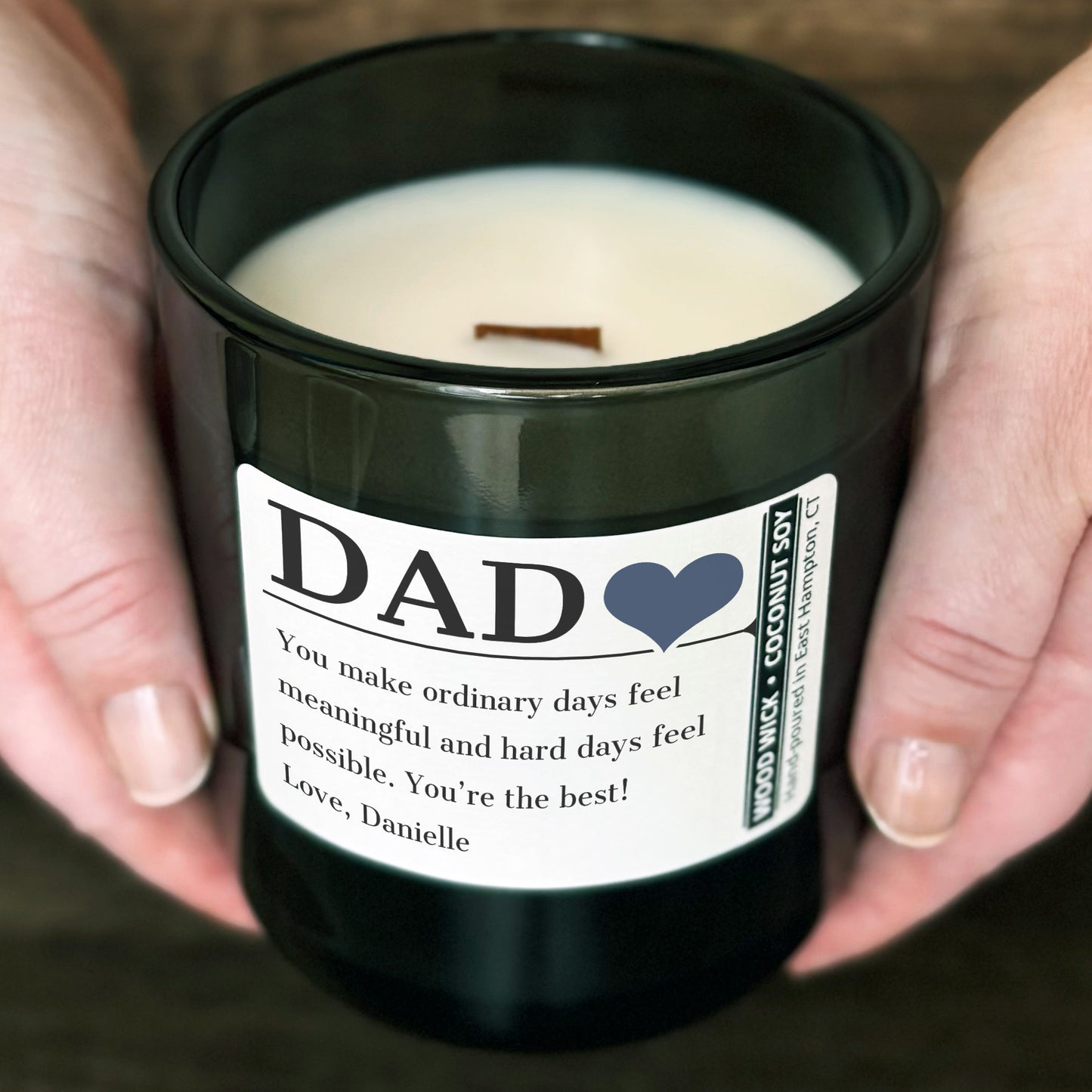 Personalized Wood Wick Candle - Custom Dad, Grandpa, Special Guy Keepsake - 12oz Glass Vessel with Lid