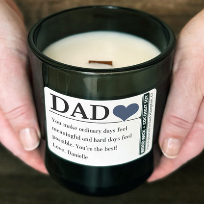 Personalized Wood Wick Candle - Custom Dad, Grandpa, Special Guy Keepsake - 12oz Glass Vessel with Lid