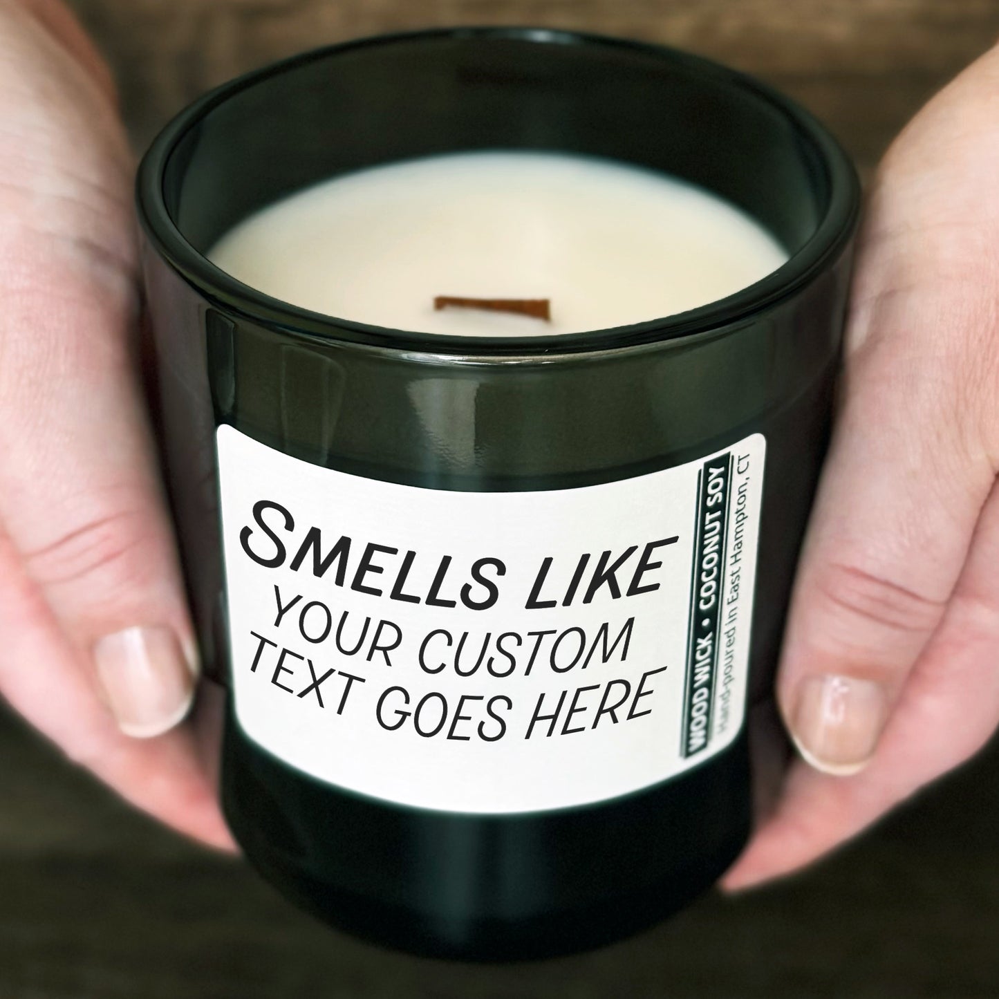 Personalized Wood Wick Candle - Custom Smells Like Keepsake - 12oz Glass Vessel with Lid