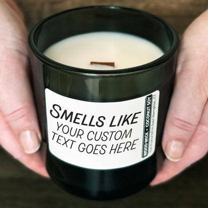 Personalized Wood Wick Candle - Custom Smells Like Keepsake - 12oz Glass Vessel with Lid