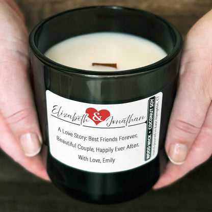 Personalized Wood Wick Candle - Custom Couples Keepsake - 12oz Glass Vessel with Lid