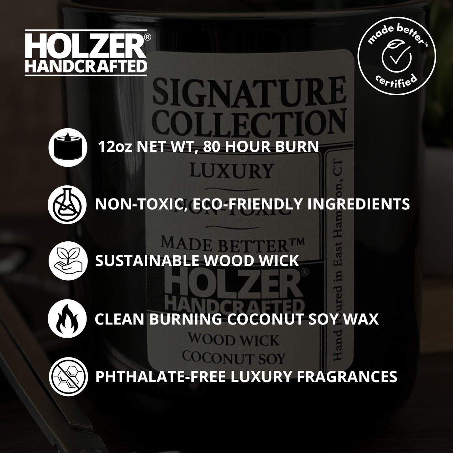 Woodland Lodge - Brandy + Leather + Oak Scented Wood Wick Candle, Luxury Glass Vessel with Lid