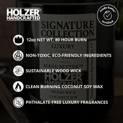 Woodland Lodge - Brandy + Leather + Oak Scented Wood Wick Candle, Luxury Glass Vessel with Lid