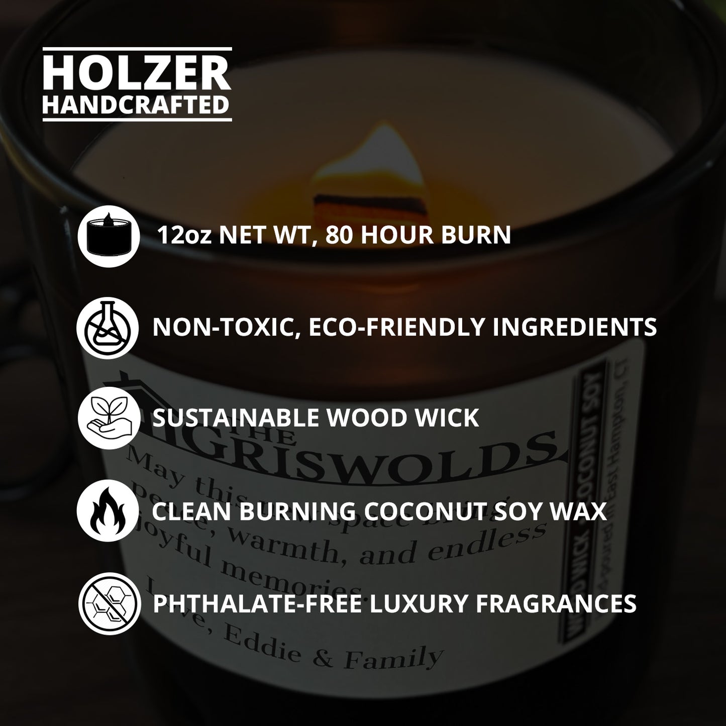 Personalized Wood Wick Candle - Custom Housewarming Keepsake - 12oz Glass Vessel with Lid