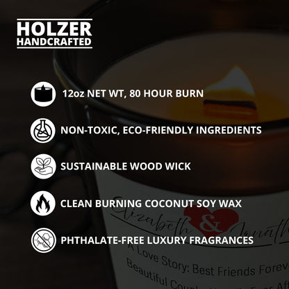 Personalized Wood Wick Candle - Custom Couples Keepsake - 12oz Glass Vessel with Lid