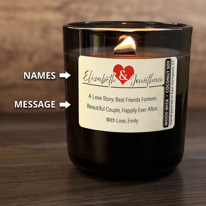 Personalized Wood Wick Candle - Custom Couples Keepsake - 12oz Glass Vessel with Lid