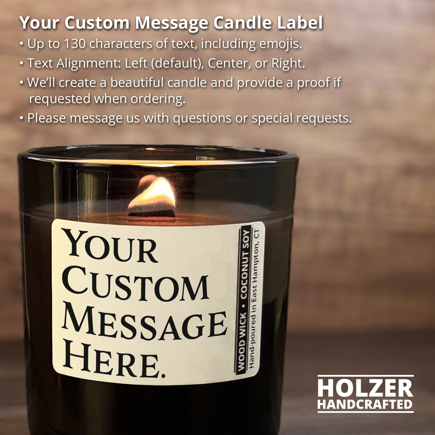 Personalized Wood Wick Candle - Your Custom Text Keepsake - 12oz Glass Vessel with Lid
