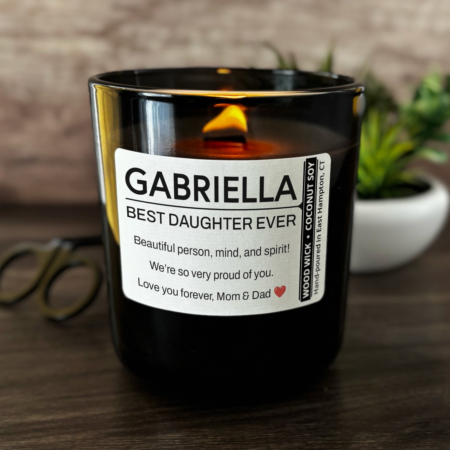 Personalized Wood Wick Candle - Custom Best Daughter Keepsake - 12oz Glass Vessel with Lid