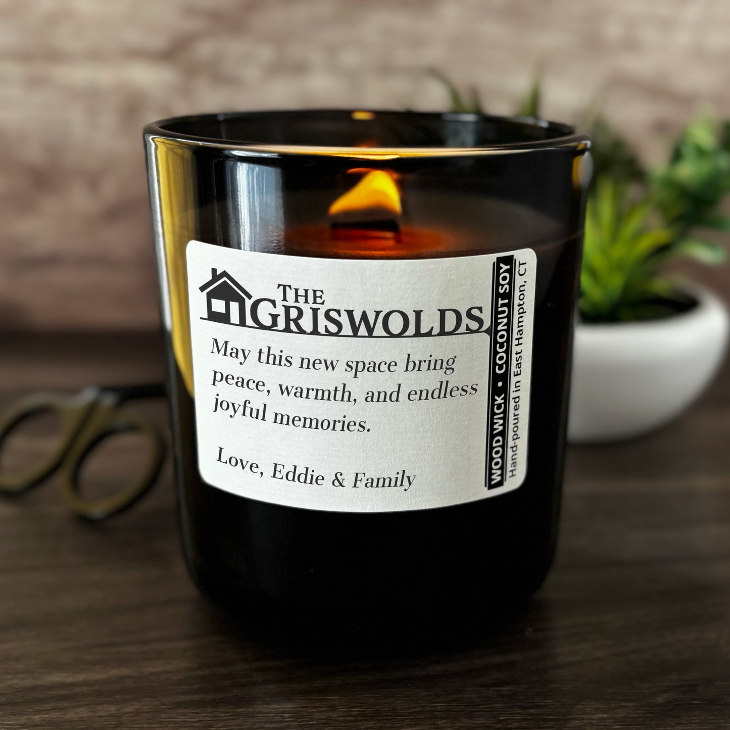 Personalized Wood Wick Candle - Custom Housewarming Keepsake - 12oz Glass Vessel with Lid