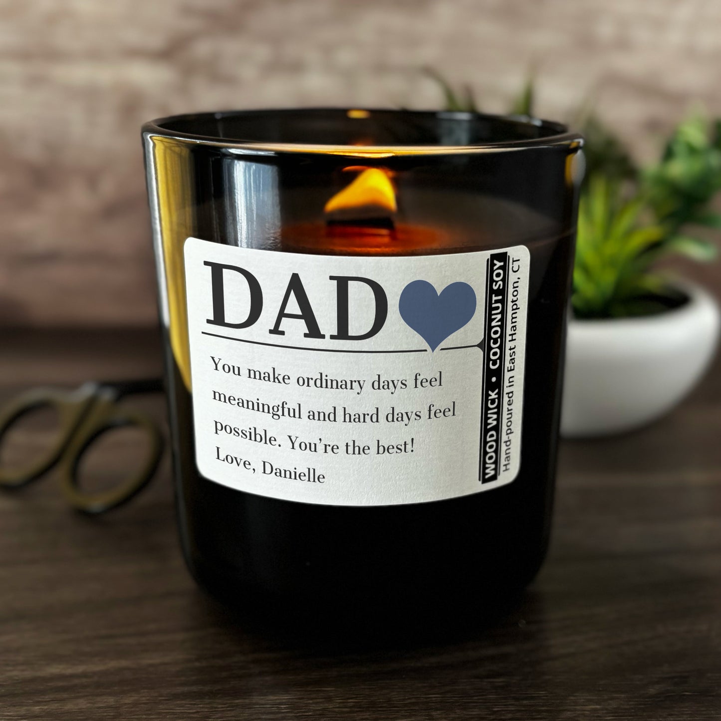 Personalized Wood Wick Candle - Custom Dad, Grandpa, Special Guy Keepsake - 12oz Glass Vessel with Lid