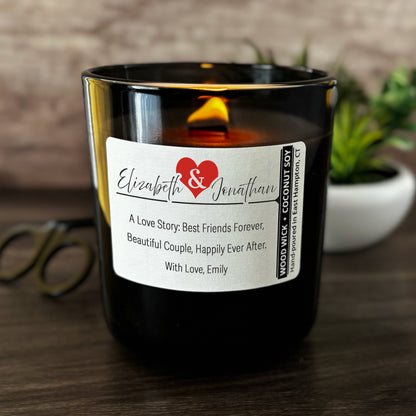Personalized Wood Wick Candle - Custom Couples Keepsake - 12oz Glass Vessel with Lid