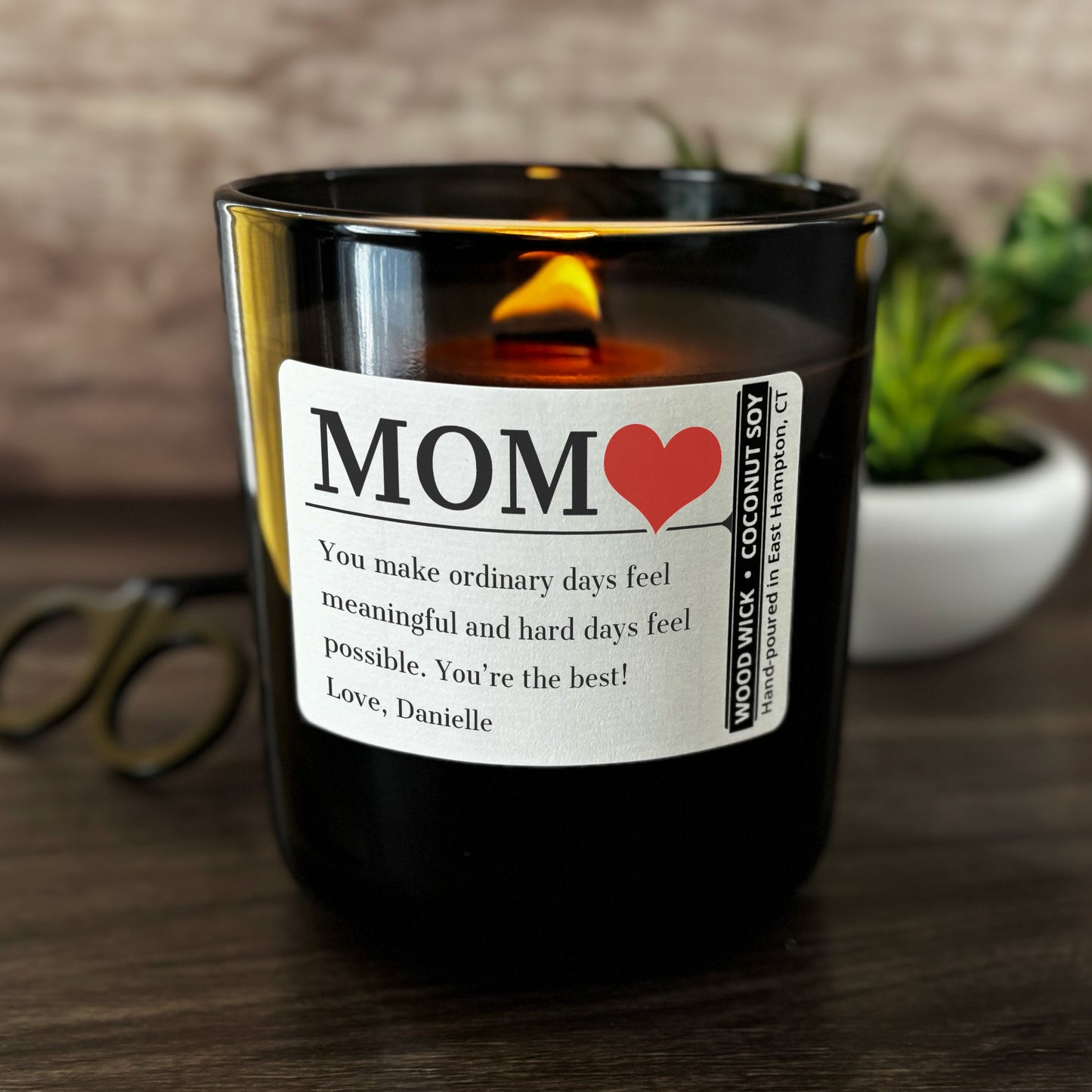 Personalized Wood Wick Candle - Custom Mom, Grandma Keepsake - 12oz Glass Vessel with Lid