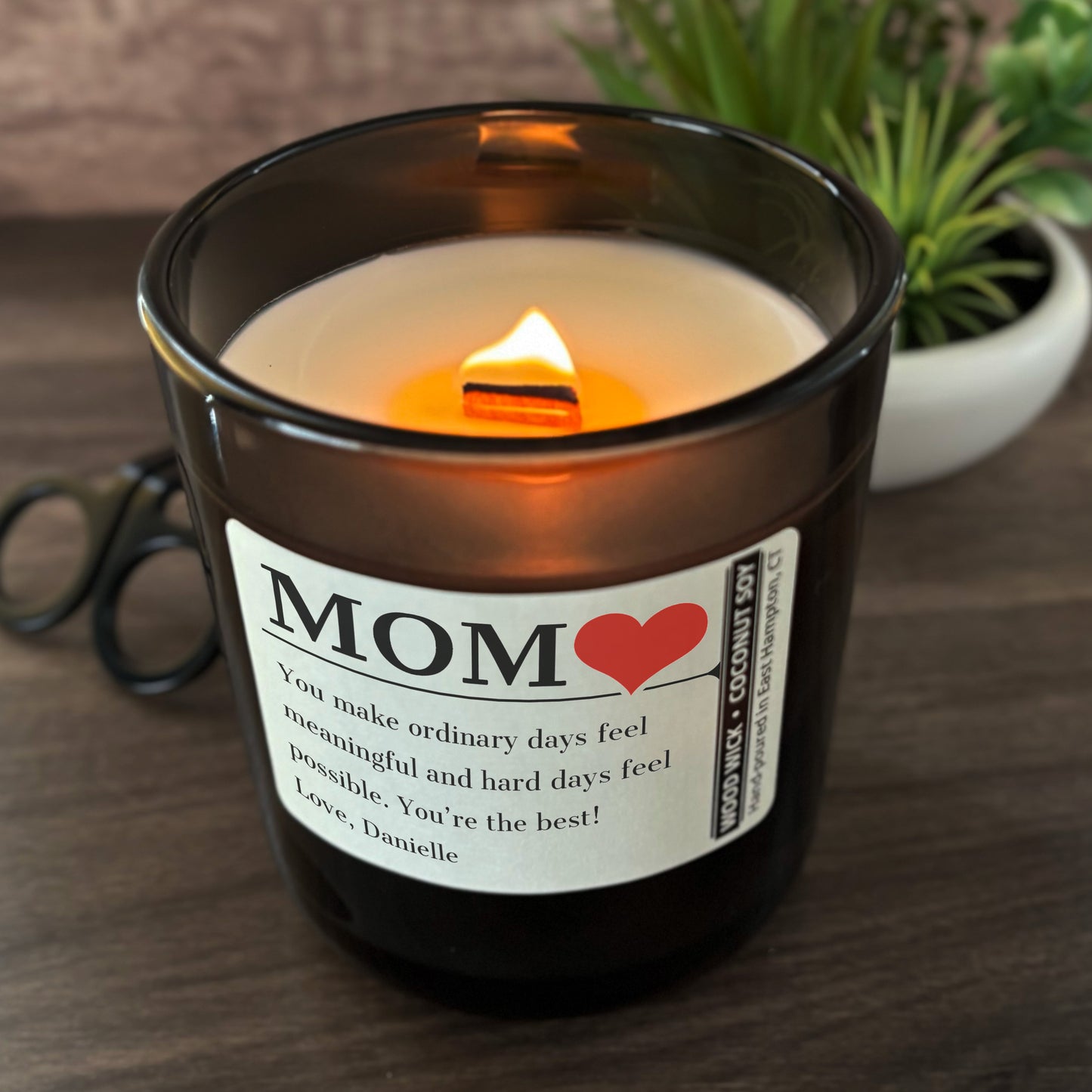 Personalized Wood Wick Candle - Custom Mom, Grandma Keepsake - 12oz Glass Vessel with Lid
